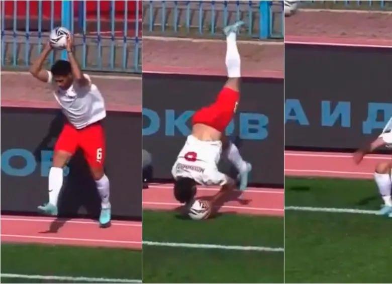 Fútbol ruso: hizo un saque de banda con una pirueta mortal y metió una asistencia increíble